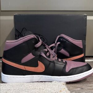 Nike Air Jordan’s 1 Mid SE Black and Purple High-Top Sneakers